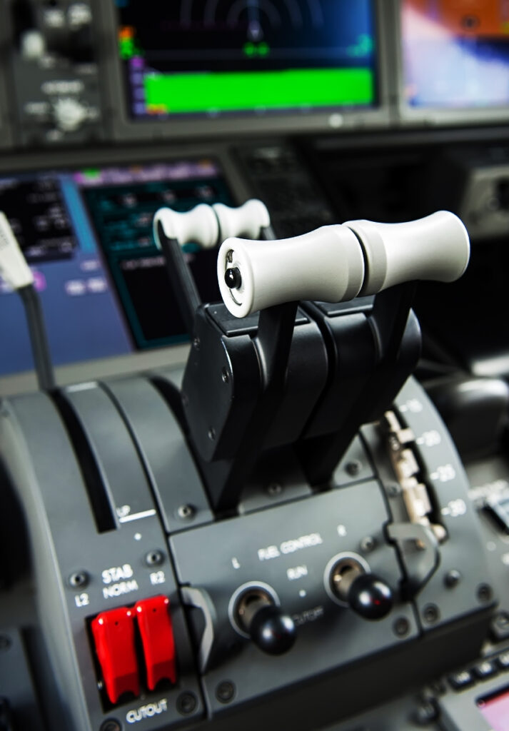 falcon jet throttle and reverse thruster in cockpit